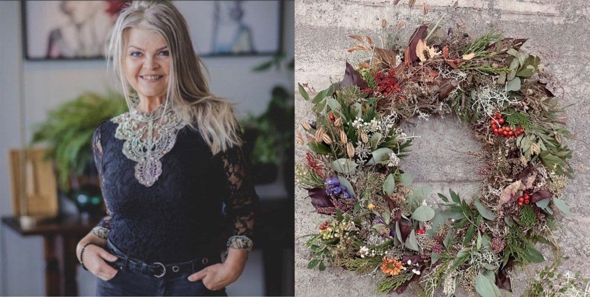 Mynd af Ölmu Lilju og jólakransi.