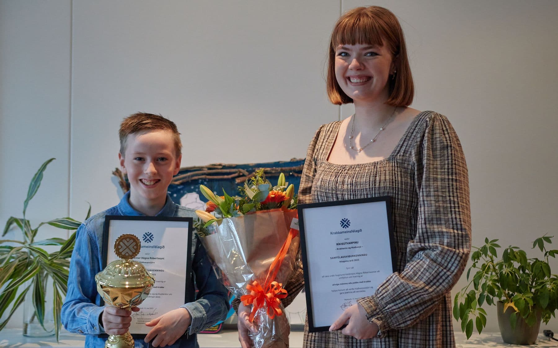 Valdimar Högni Róbertsson hlaðvarpsstjóri og Karitas Mörtudóttir Bjarkadóttir, ritstjóri Krakkarúv.